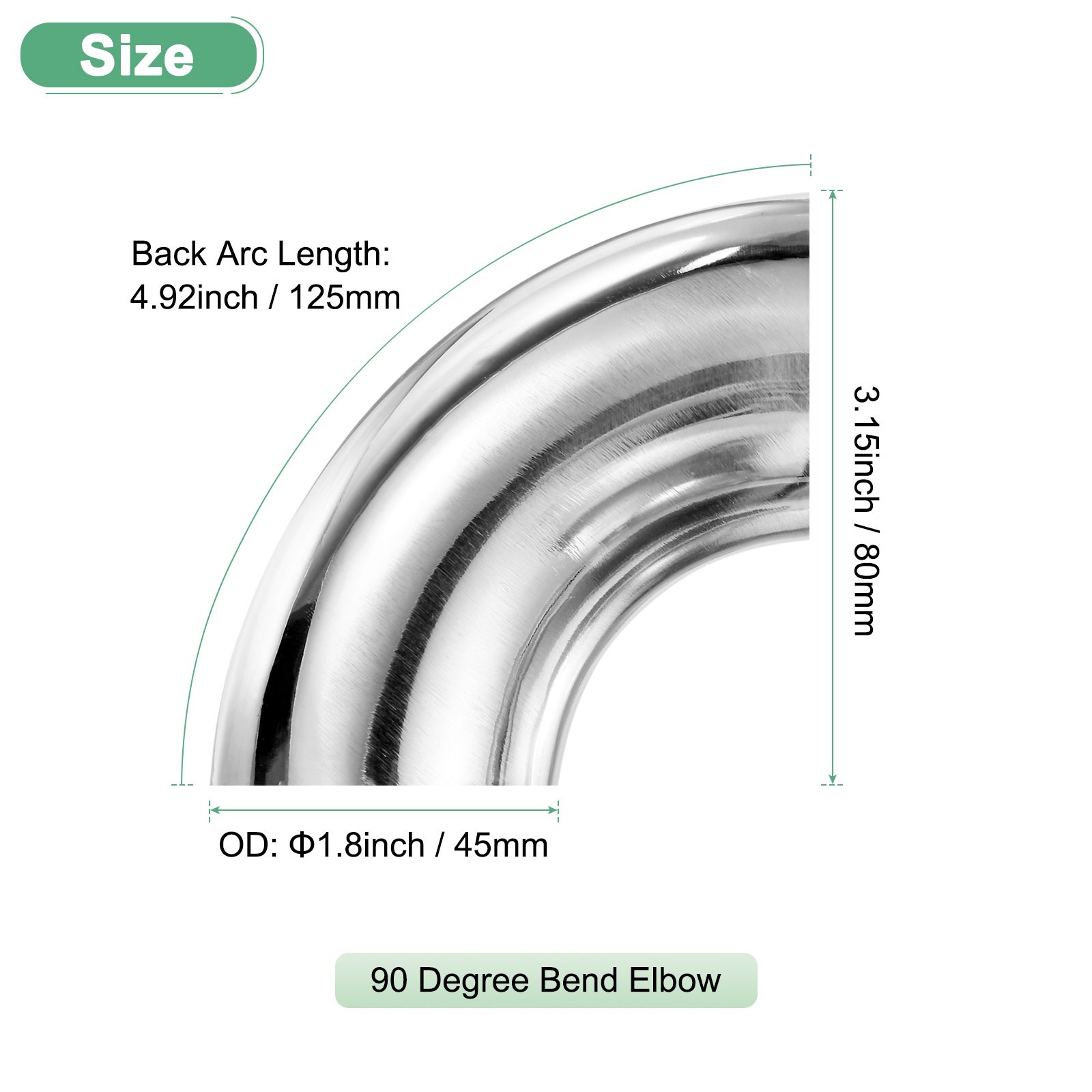 2-Pack OD 1.8 Inch 90 Degree Mandrel Bend Elbow, Thicken 1.5 mm Height 80 mm