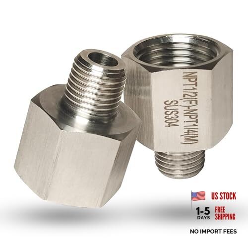 1/2″ Female to 1/4″ Male NPT Reducer Adapter, 304 Stainless 1/4″MNPT-1/2″FNPT
