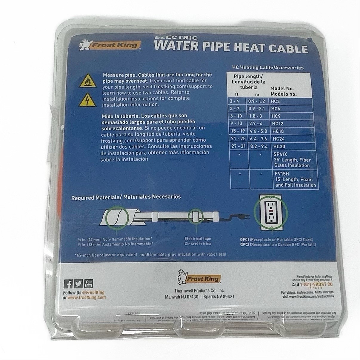 Frost King 9-13 Foot 120V Electric Water Pipe Heat Cable HC12 New!