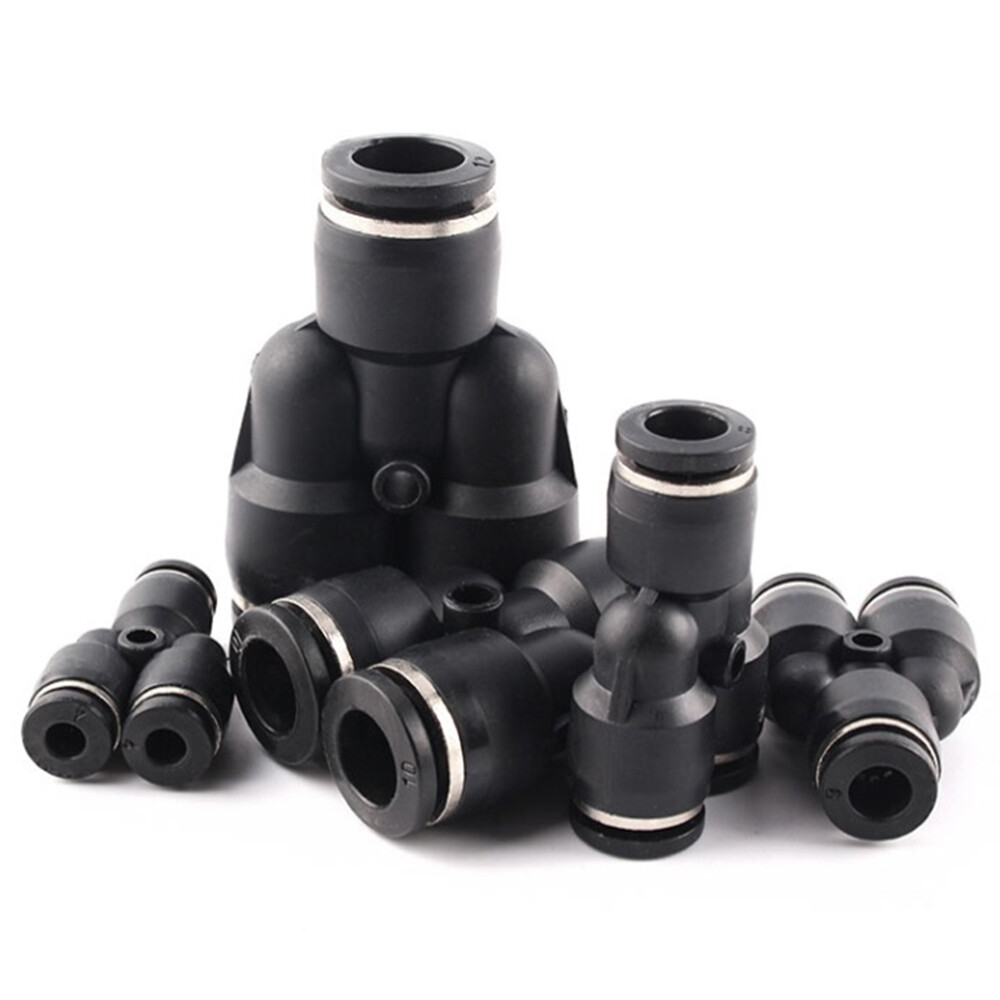 Pneumatic Push In Fittings Hose Tube Stem Join Adapter Tee Quick Connector Black
