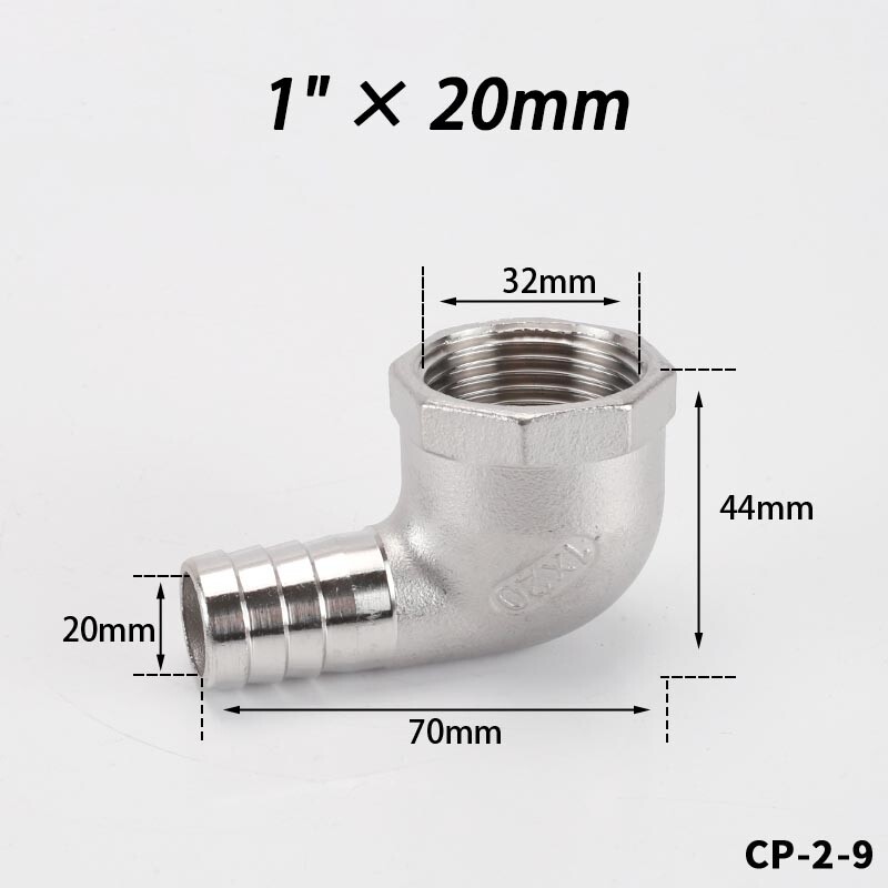 Stainless Steel Female Fitting x Barb Hose Tail End Elbow Connector 1/4″ – 11/2″