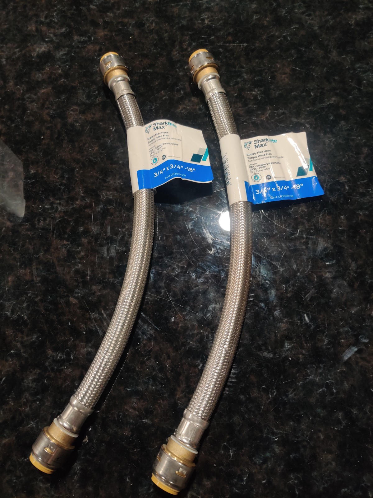 2x SharkBite Max 3/4″ x 3/4″ Water Heater Hose Connector 18″ UR3016FX18 pair