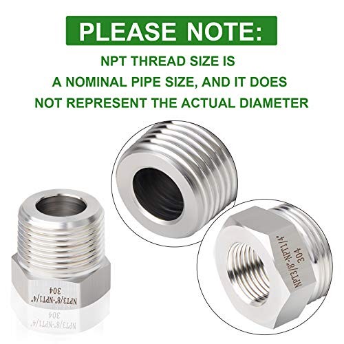 PCS Forging of 304 Stainless Steel Reducer Hex Bushing, 3/8″ MNPT x 1/4″ FNPT 5