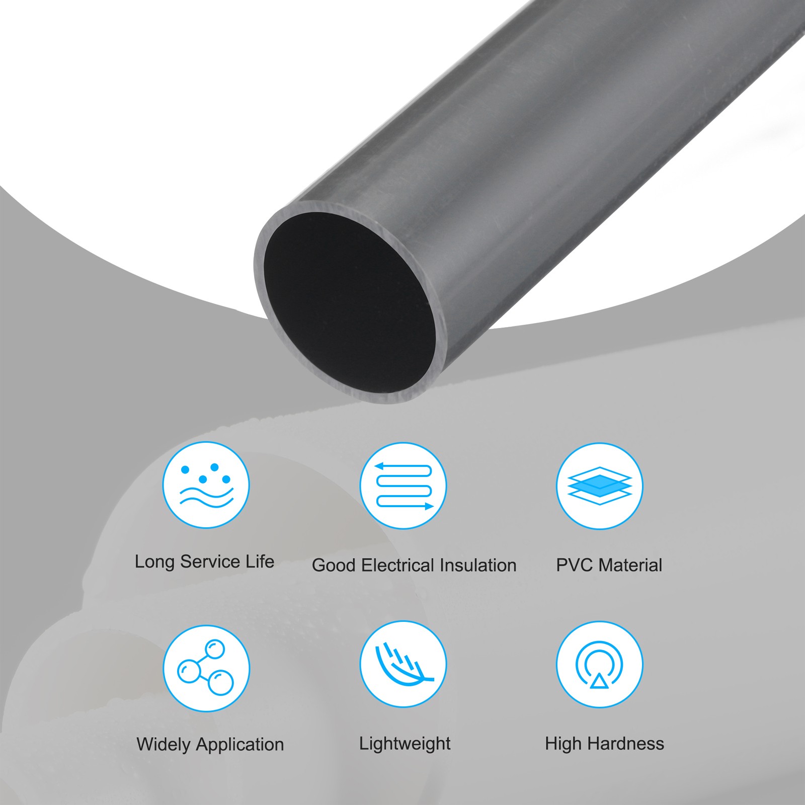 PVC Rigid Round Pipe 43.8mm ID 48mm OD 500mm Light Grey High Impact