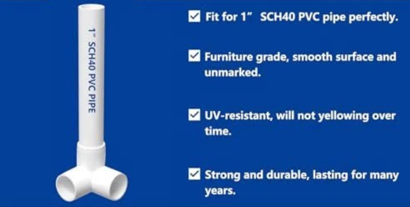 3 Way PVC Pipe Fittings PVC Elbow Corner Side Outlet Tee 1″ Inch 4pcs White