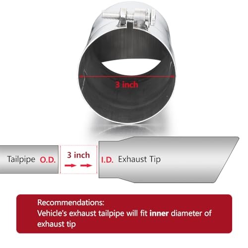 Inlet Turn Down Exhaust Tip Inside Diameter Inlet, 12’’ Length 3 Inch Silver