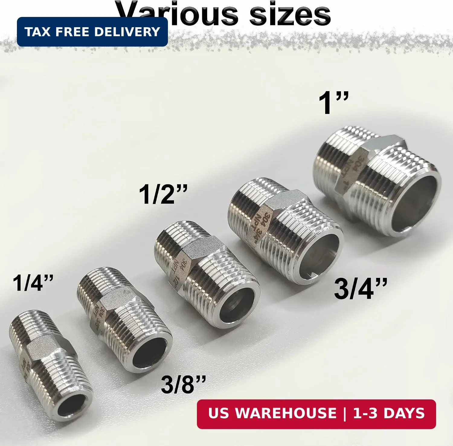 1/4″ NPT Male Hex Nipple Pipe Fittings, 304 Stainless Steel 1/4 inch Threaded Pi