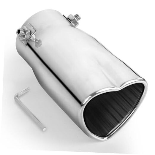 Heart Exhaust Tip 2.5″ Inlet, Adjustable Stainless Steel Single Pipe- Silver