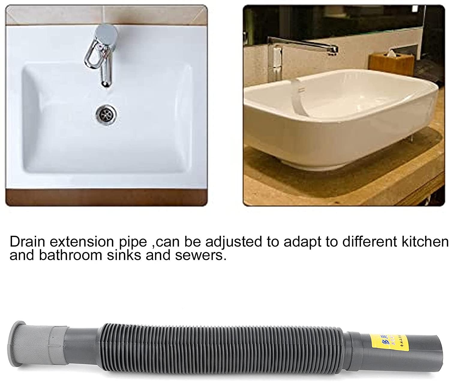 fLeXiBLe 12″ to 18″ Tube Pipe Sink Drain Water S-Trap Drain Hose Bathroom Grey