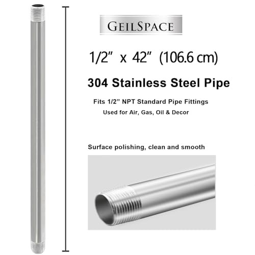 Stainless Steel Pipe, 304 Pipe Nipple Fits Standard 1/2 Inch 1/2″ x 42″