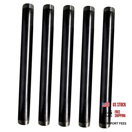1/2 x 18 Inch Black Steel Pipe (5-Pack), Heavy Duty Industrial Malleable Iron