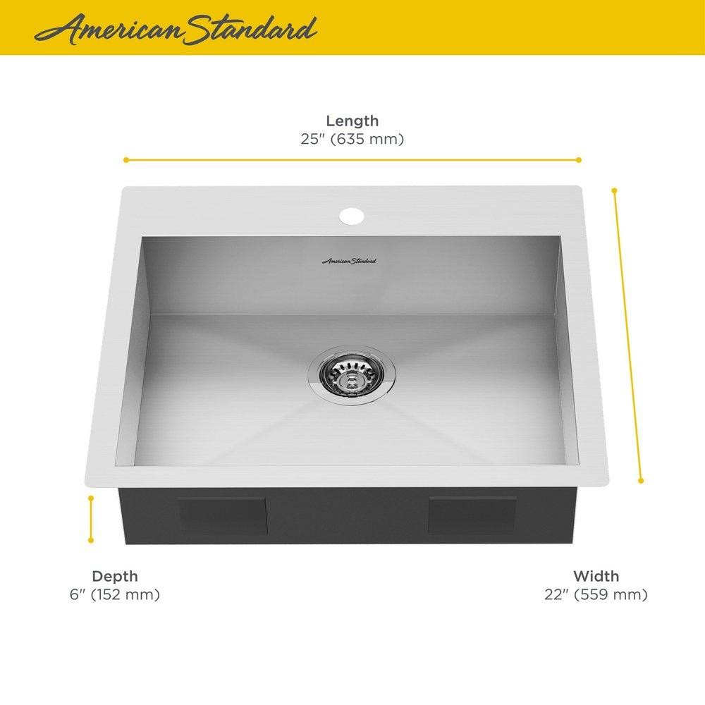 American Standard 18SB.6252211.075 25×22″ SS Single Bowl Kitchen Sink