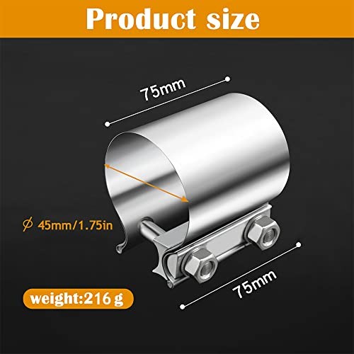 1.75″ Butt Joint Band Exhaust Seal Clamp Sleeve,45mm Stainless Steel 1.75 inch