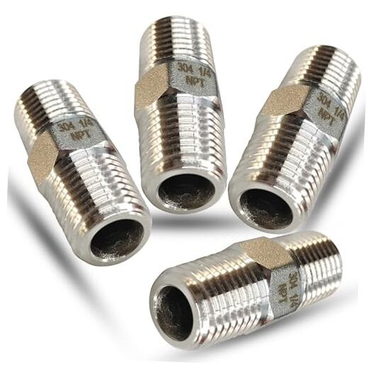 1/4″ NPT Male Hex Nipple Pipe Fittings, 304 Stainless Steel 1/4 1/4″ male, 4pcs