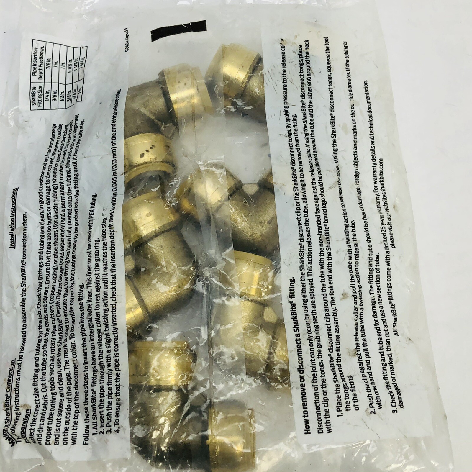 BAG OF 6 SHARKBITE ¾” X ¾” U256LF 90º PUSH-TO-CONNECT ELBOW FITTING