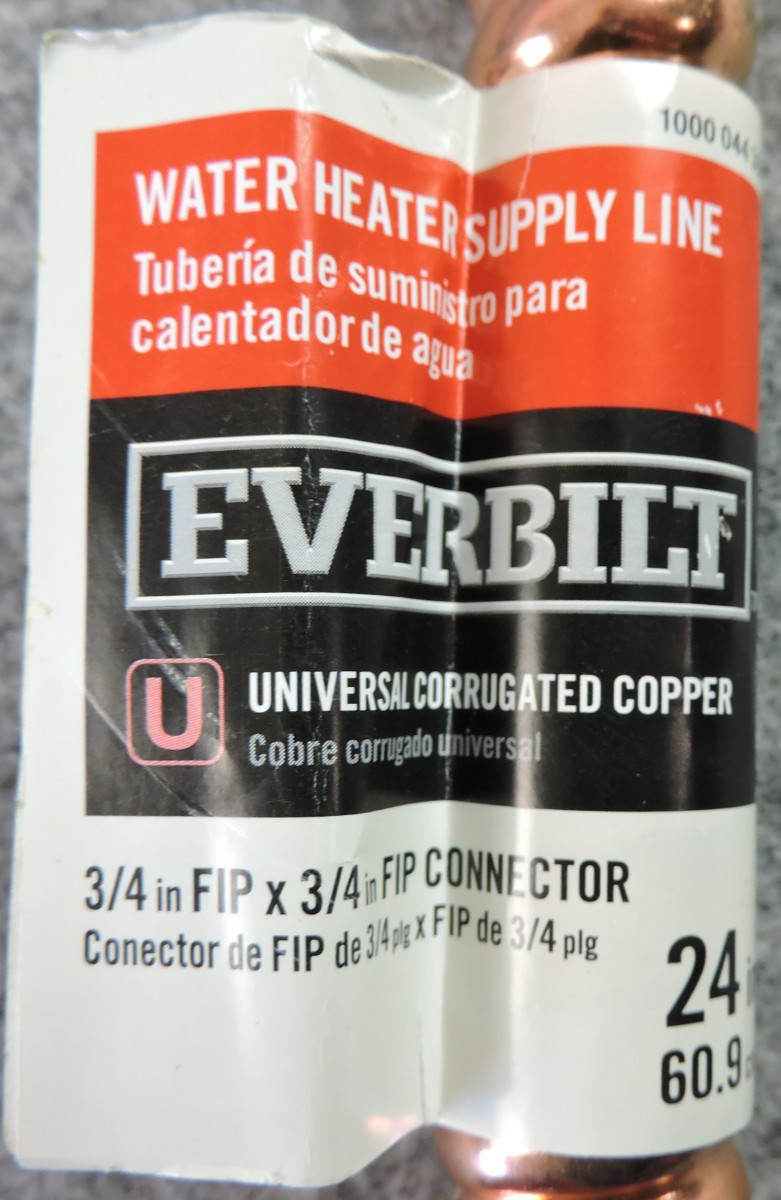 2 Everbilt 3/4”FIP x 3/4”FIP x 24” Corrugated Copper Water Heater Supply Line