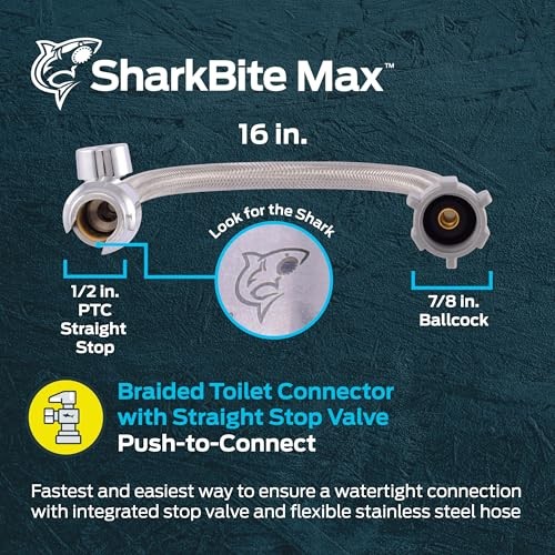Max 16 In. Stainless Steel Braided Toilet Connector with 16 in. SharkBite Max