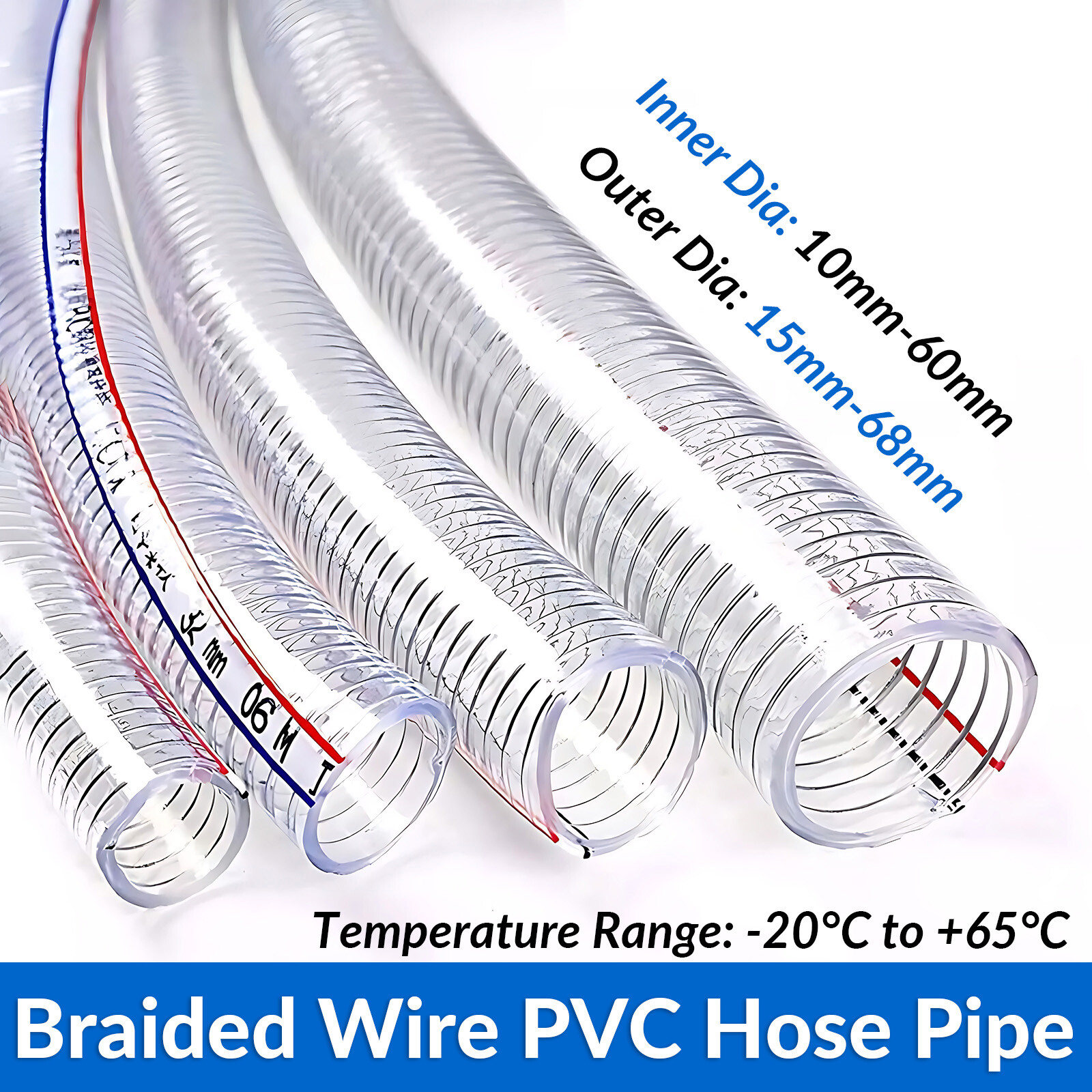 Heavy Duty Braided Wire Reinforced Clear Flexible PVC Hose Pipe – Water Air Fuel