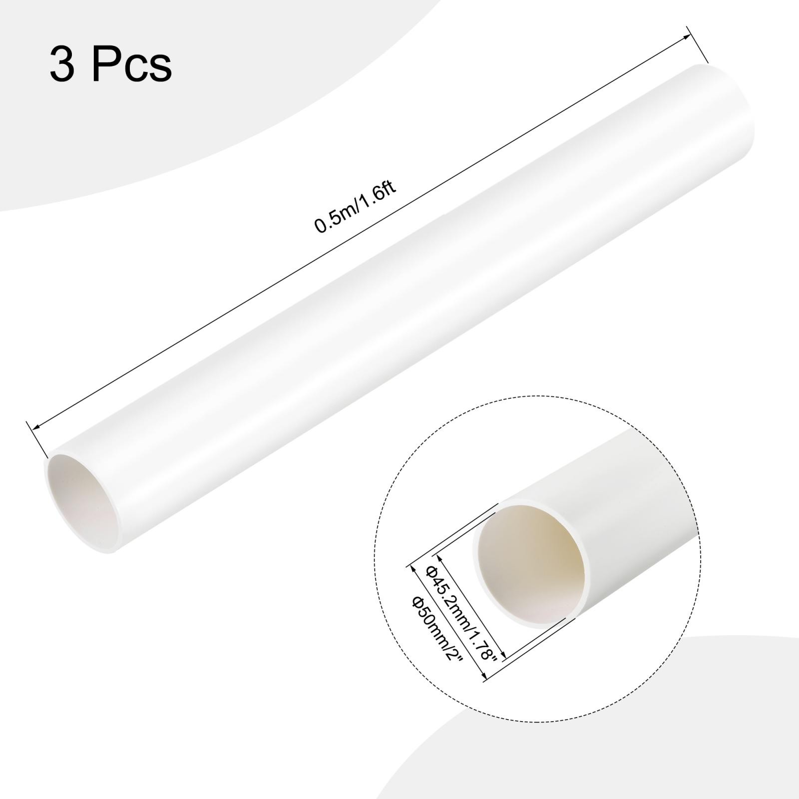 PVC rigid round tube 45.2mm ID 50mm OD 500mm white high impact 3pcs