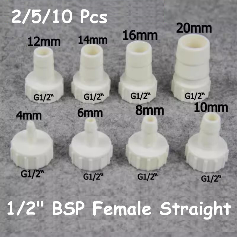 4-20mm 1/2″ BSP Female Straight × Barb Hose Connector Plastic Aquarium Air Fuel