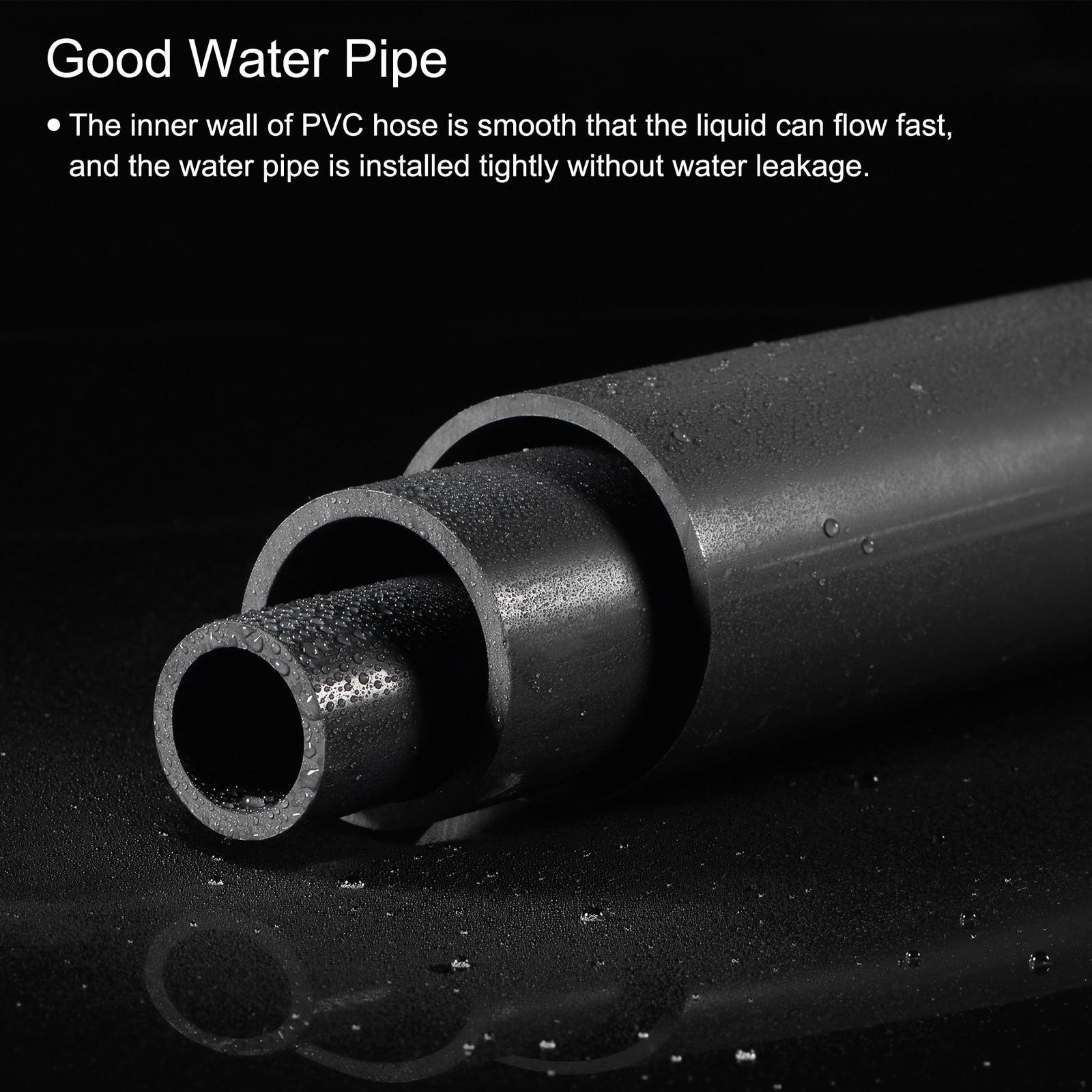 3pcs PVC Pipe 15.5mm ID 20mm OD 0.5m Rigid Water Pipe Drain Pipe Black