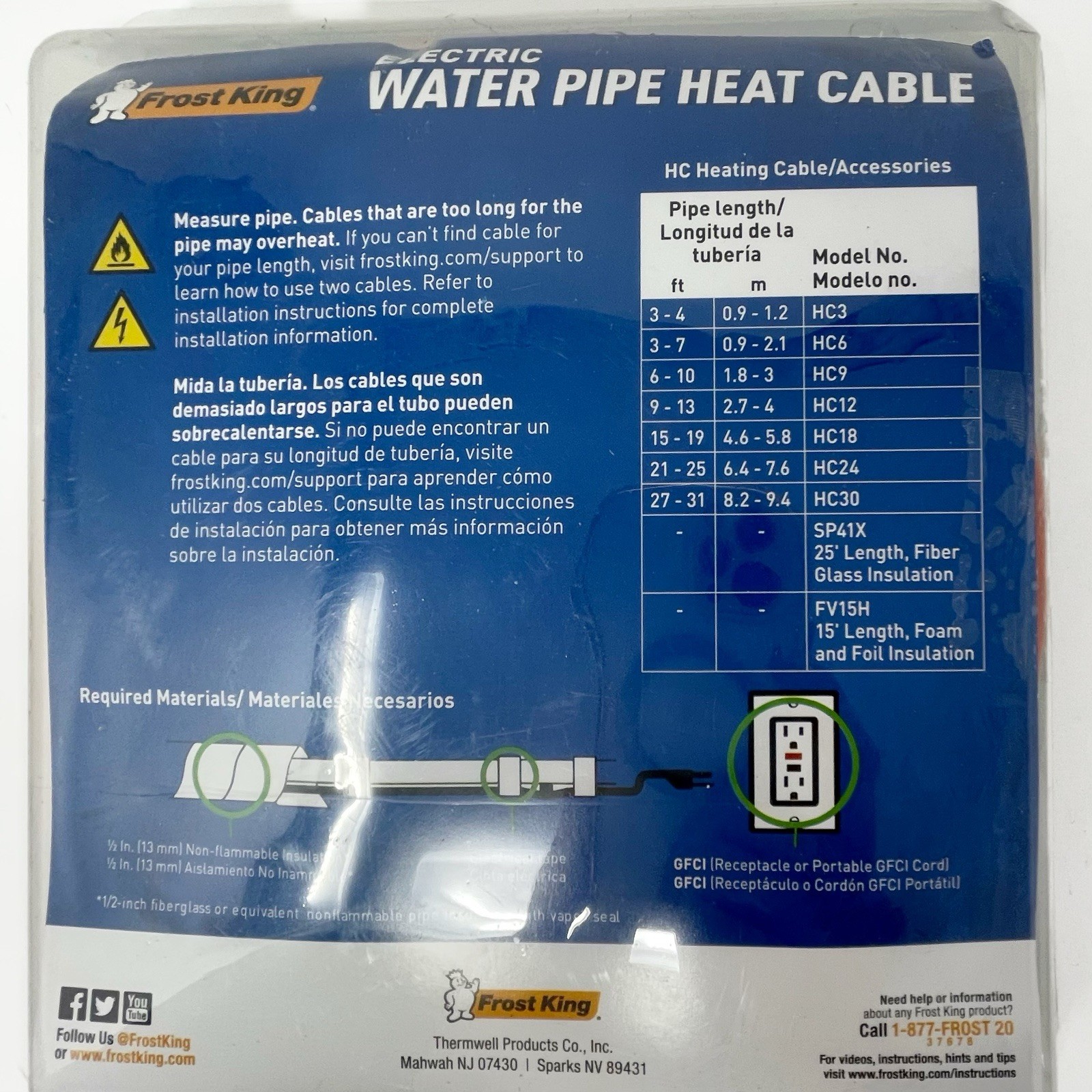 Frost King 9-13 Foot 120V Electric Water Pipe Heat Cable HC12 New!