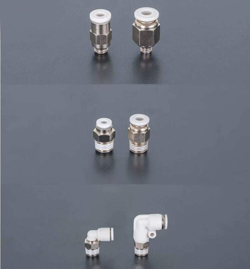 Pneumatic Push In Thread Fitting Air Tube Connector Straight Elbow Adapter White