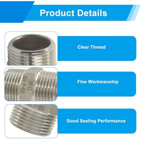 NPT Hex Nipple Pipe Fittings – Premium 304 Stainless Steel 1″ Male x 1″ Male