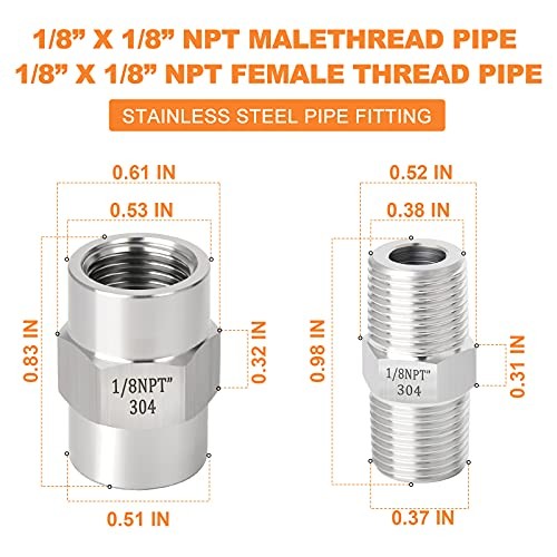 PCS 30Stainless Steel Pipe Fitting, Hex Nipple Hex 1/8″ NPT（ Stainless Steel） 4
