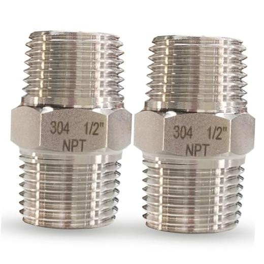 1/2″ Male x 1/2″ Male Hex Nipple Pipe Fittings, 304 Stainless Steel 1/2“, 2pcs