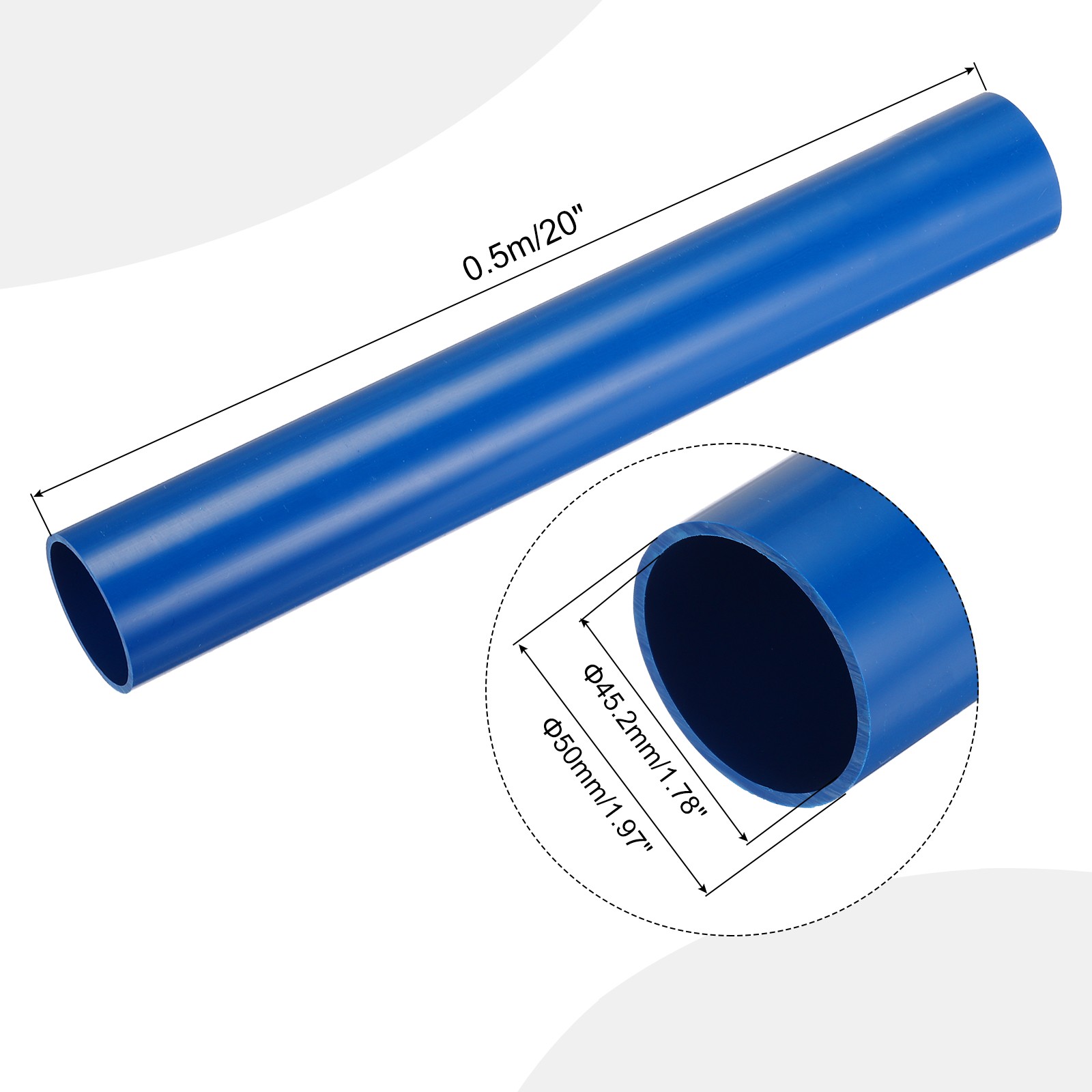 PVC Rigid Round Pipe 45.2mm ID 50mm OD 500mm Blue High Impact for Water Pipe