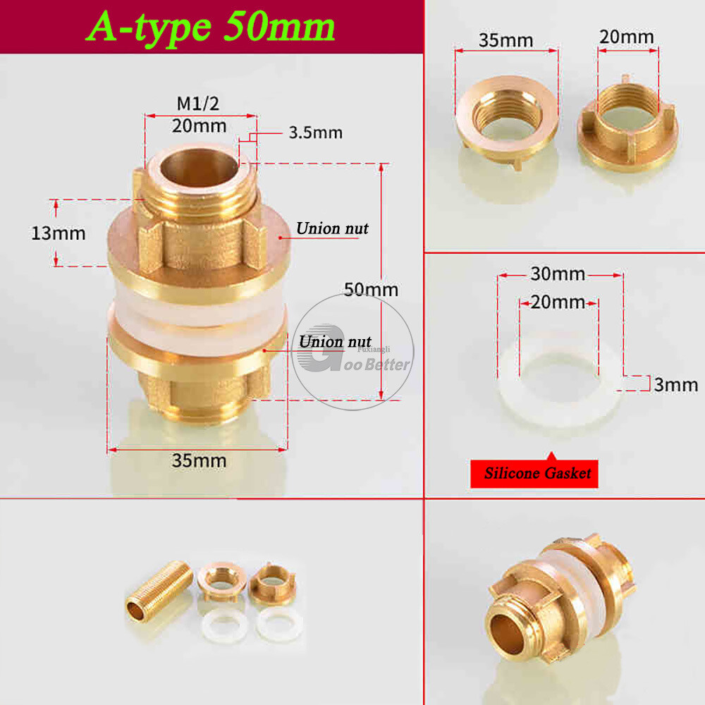 Brass BSPT 1/2″ Bulkhead Water Tank Fittings Water Tower Joint Connector