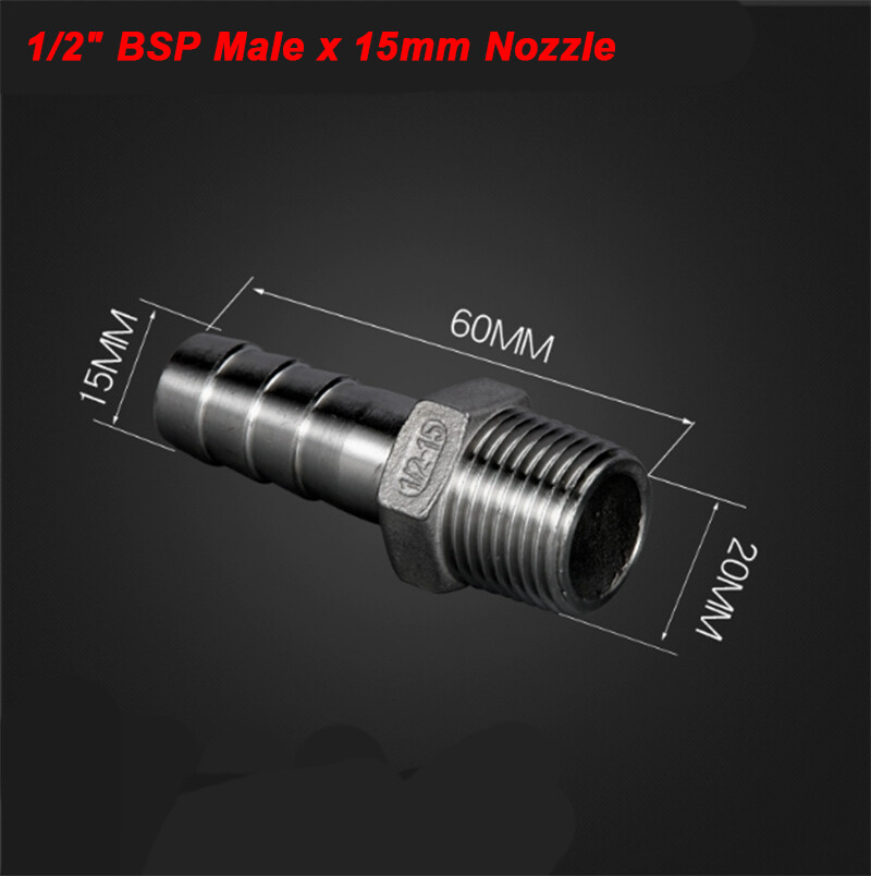 BSP 1″ 3/4″ 1/2″ Male Thread Hosetail Hose Joiner Barb Connector Stainless Steel