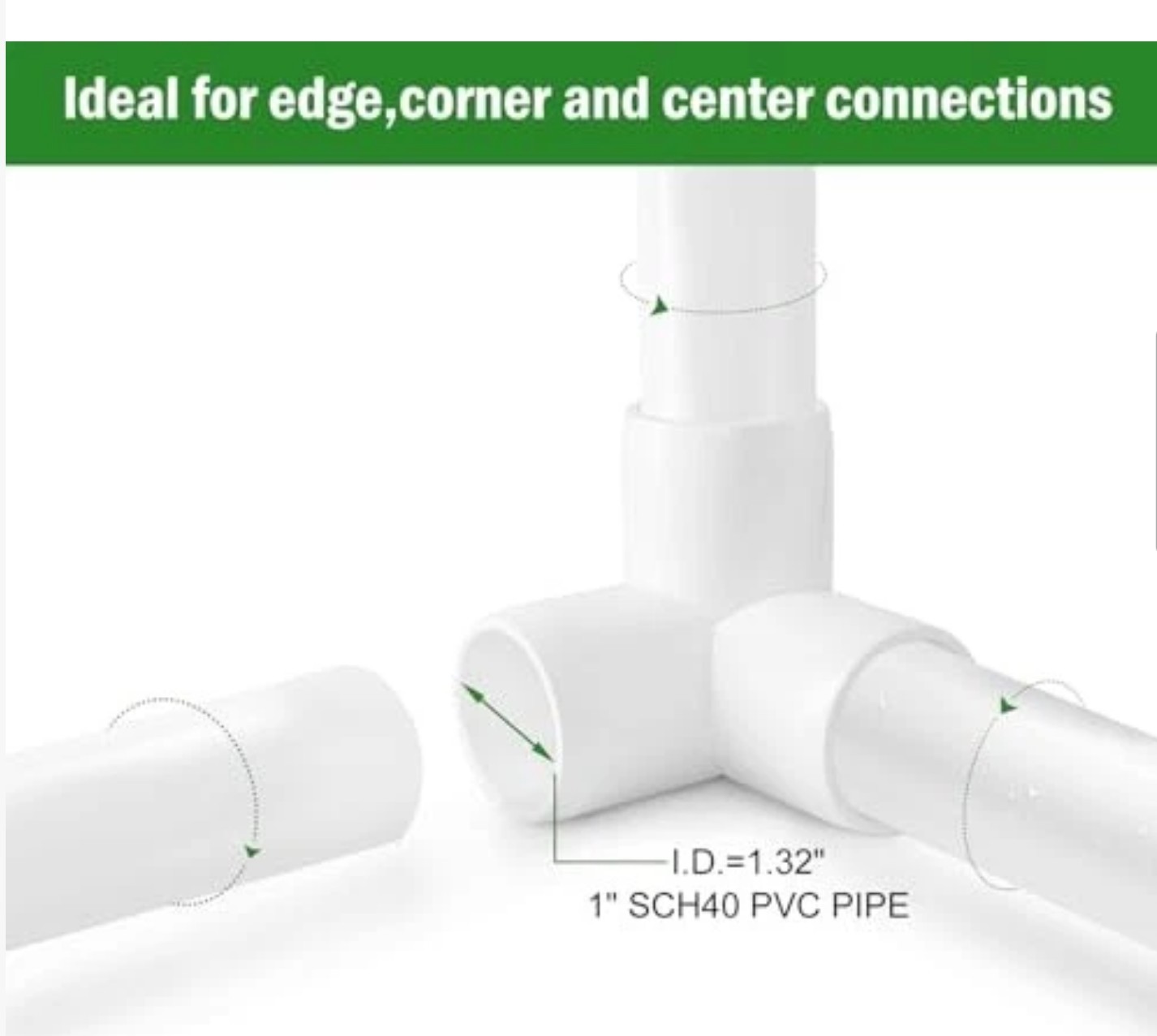 3 Way PVC Pipe Fittings PVC Elbow Corner Side Outlet Tee 1″ Inch 4pcs White