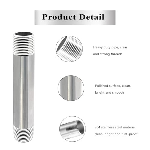 Stainless Steel Pipe, 304 Pipe Nipple Fits Standard 1/2 Inch 1/2″ x 30″