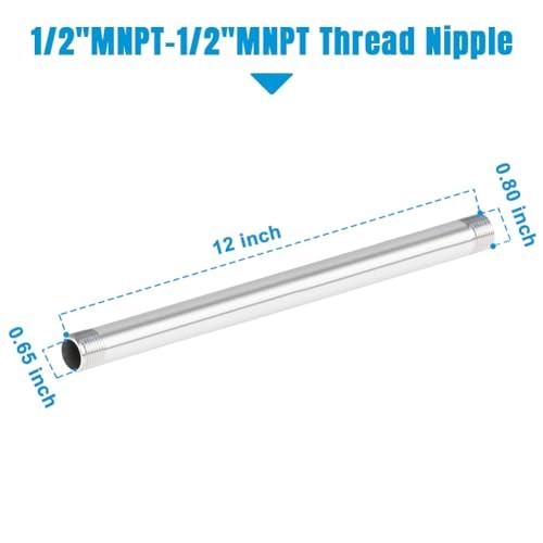 304 Stainless Steel Pipe Fitting, 1/2″ NPT x 1/2″ NPT Male 12″ Length