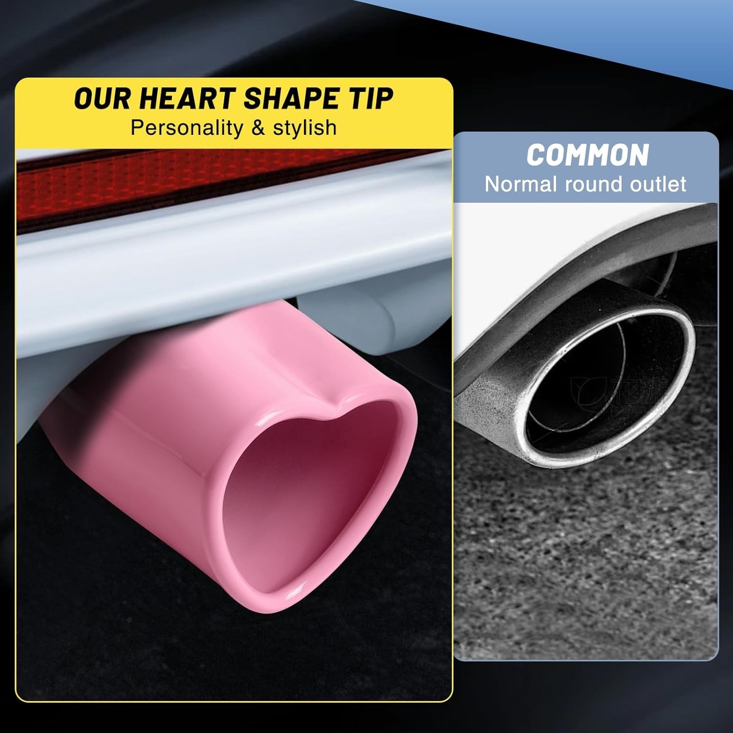 Heart Exhaust Tip 2.4″ ID/ 2.5″ OD, Adjustable Stainless Single Pipe- Pink