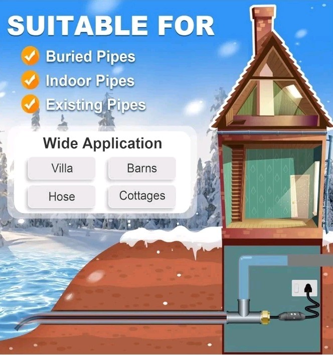 Self-Regulating Heat Cable for Freeze Protection in Pipes 50′