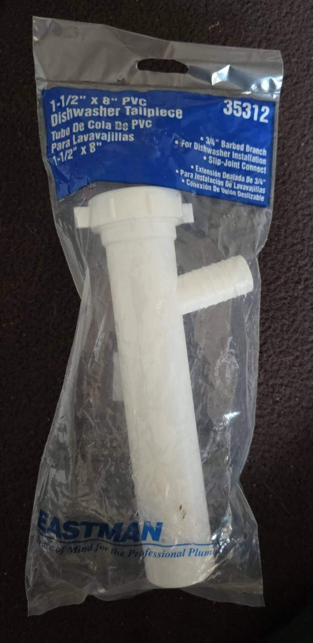 EASTMAN 1-1/2 X 8″ PVC Dishwasher Tailpipe 35312 Tailpiece