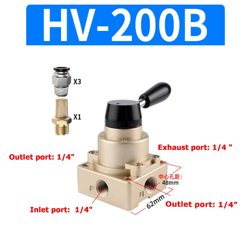 1/4 3/8 1/2 BSP 4 Way Pneumatic Rotary Lever Hand Flow Control Valve HV-02/03/04