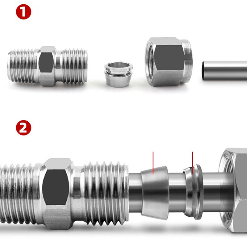 304 Stainless Steel OD 3mm-25mm Tube Double Ferrule Compression Union Fittings