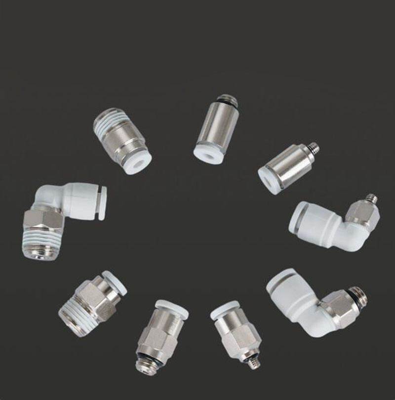 Pneumatic Push In Thread Fitting Air Tube Connector Straight Elbow Adapter White