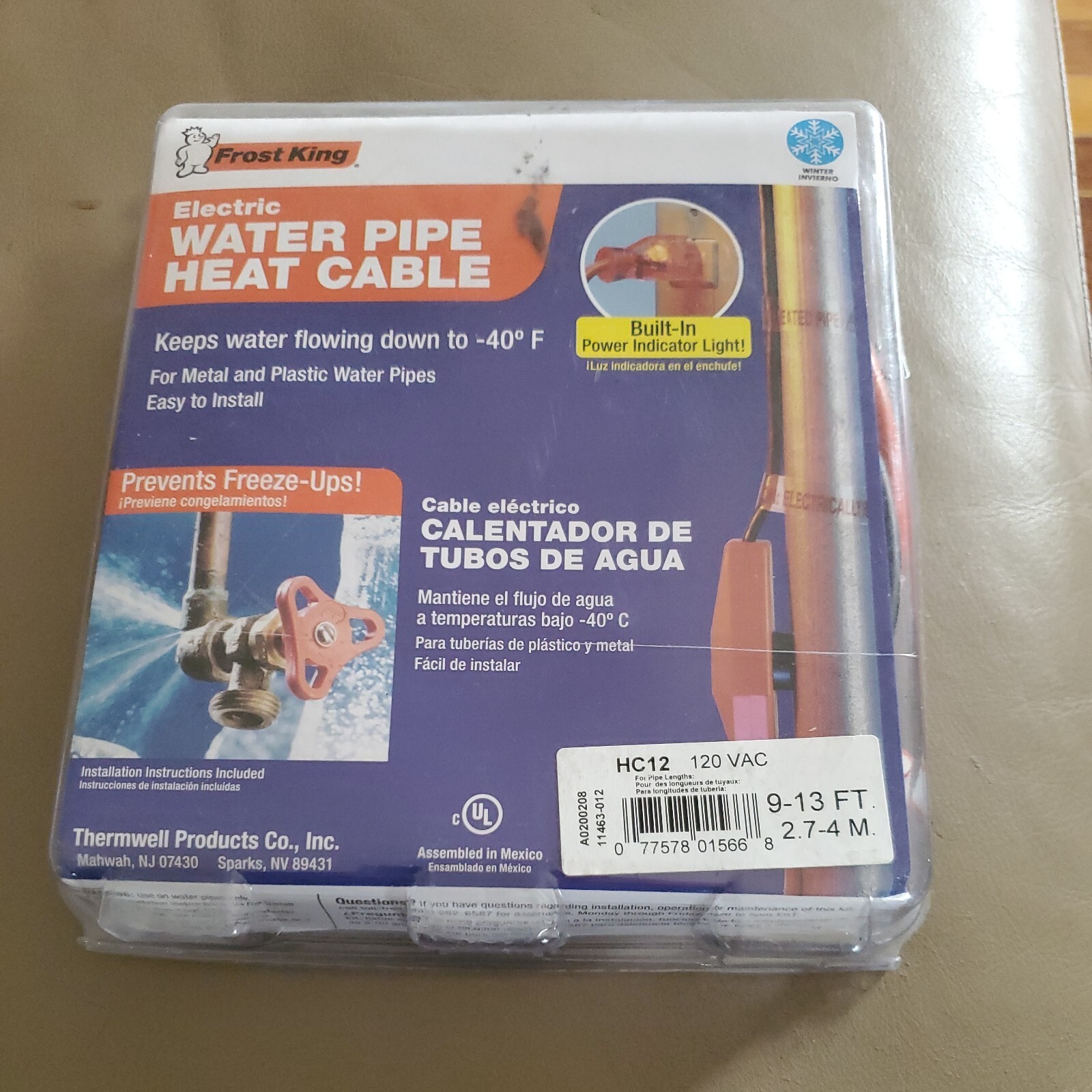 New In Package Frost King 12’ Electric Water Pipe Heat Tape Cable Kit No Freeze