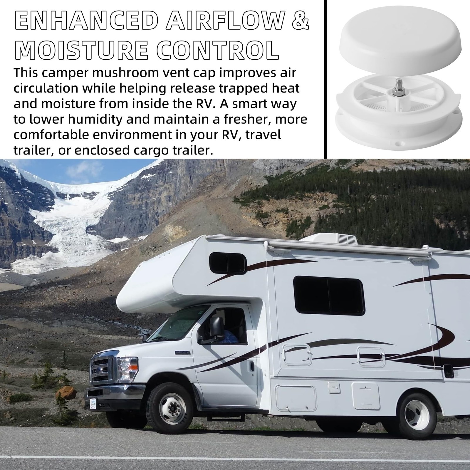 2-Pack Mushroom Style RV Roof Vent Cap with Putty Tape and Screws, Universal …