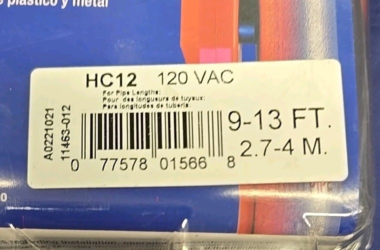 Thermwell Frost King Electric Water Pipe Heat Cable HC12 120VAC 9-13 Feet