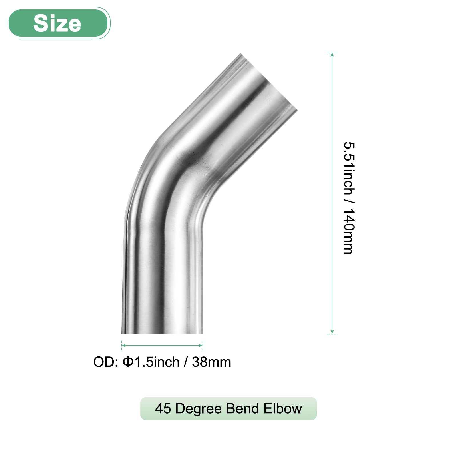 2-Pack OD 1.5 Inch 45 Degree Mandrel Bend Elbow, Thicken 1.5 mm Height 140 mm