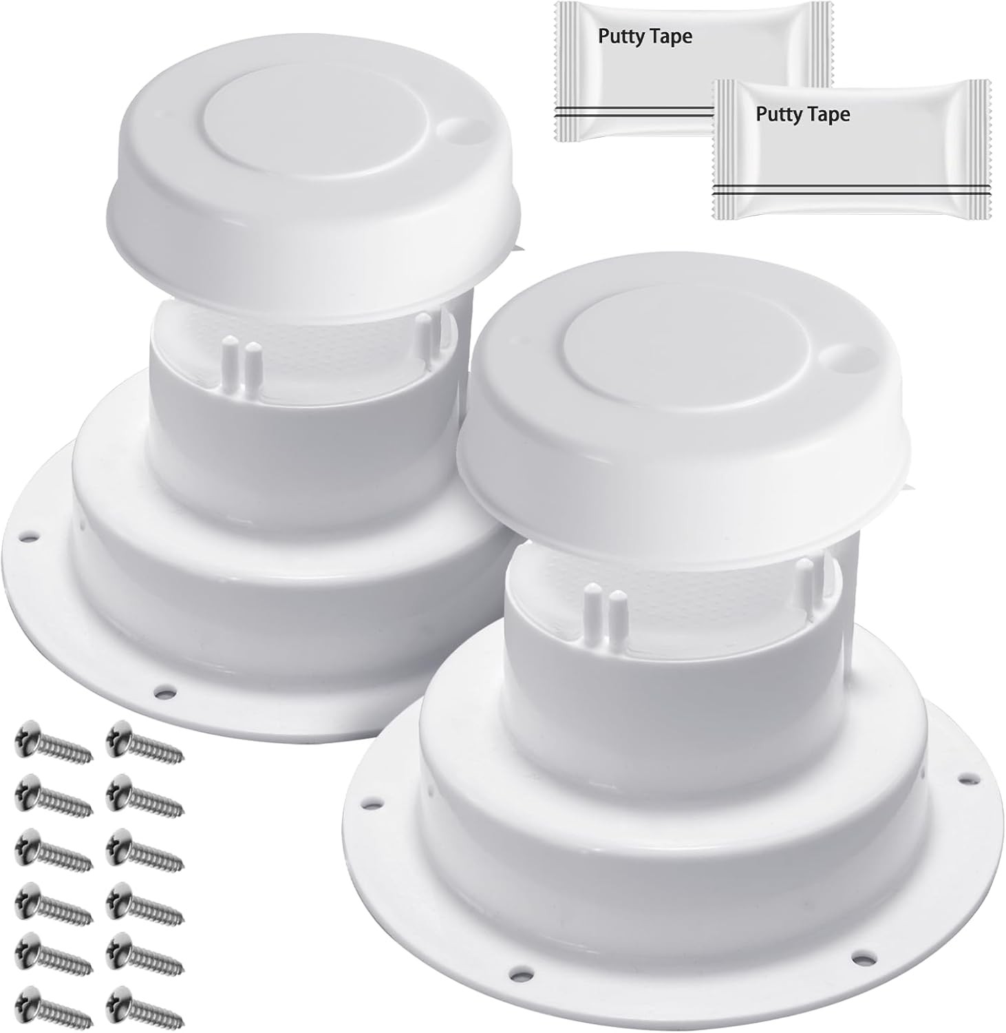 (2 Pack, White RV Roof Vent Cover Kits with Putty Tape and Screws, Camper Vents