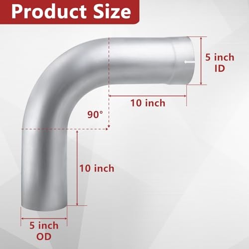 Exhaust 90 Degree Tube 5″ OD,Exhaust Elbow 90 Degree 5″ 90 Degree 5″ID/OD 18″