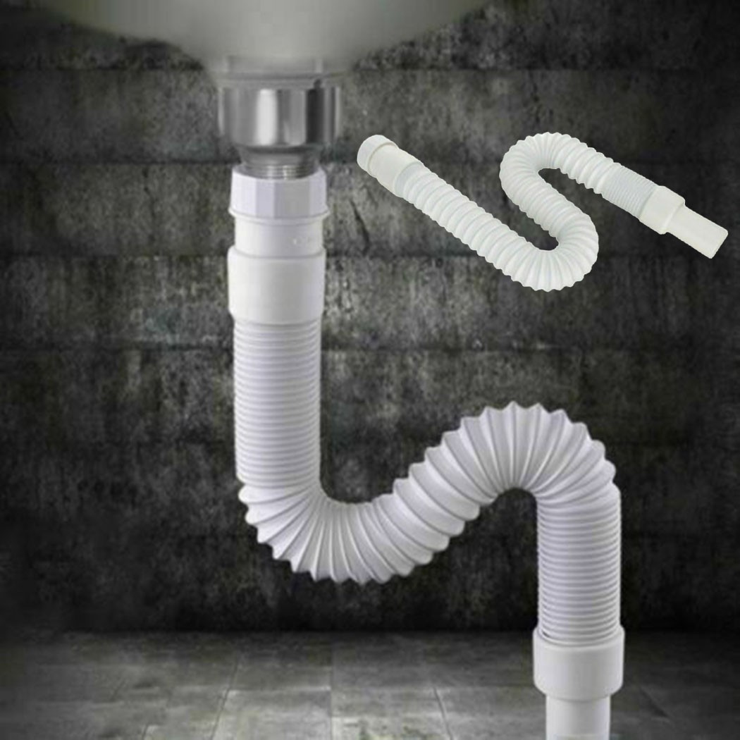 Flexible Plastic Basin Sink Waste Pipe Trap 36~80CM Bathroom Kitchen Syphon -UK