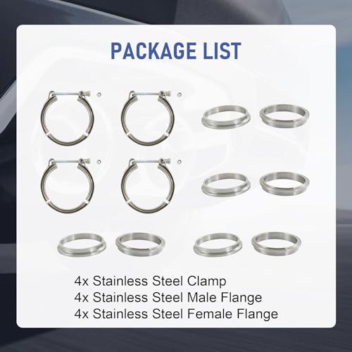 V Band Clamp with Flange 4 PCS Stainless Steel Male Female 3.5″ 4 Pcs